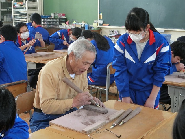 2/12 赤間硯2回目の実技指導です